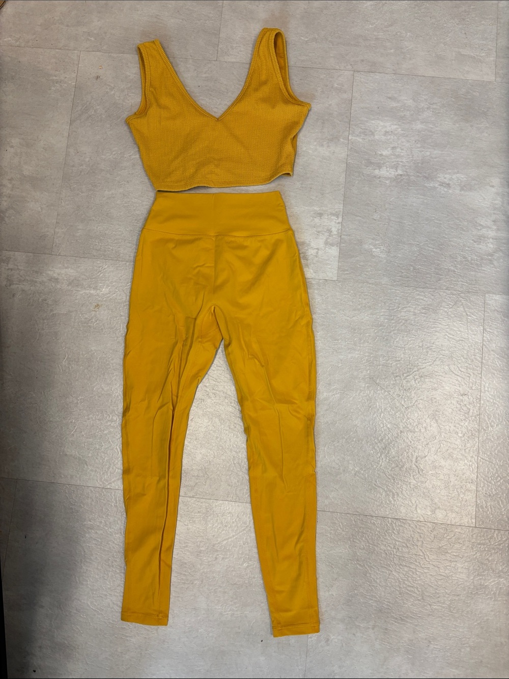 High-Waist Mustard Yellow Leggings & crop top - Women’s